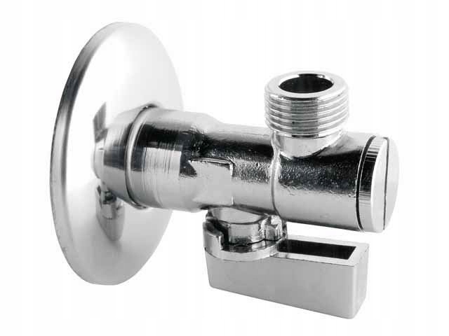 ZAWÓR KULOWY KĄTOWY z filtrem, rozetą i metalowym motylkiem 1/2" x 3/8"