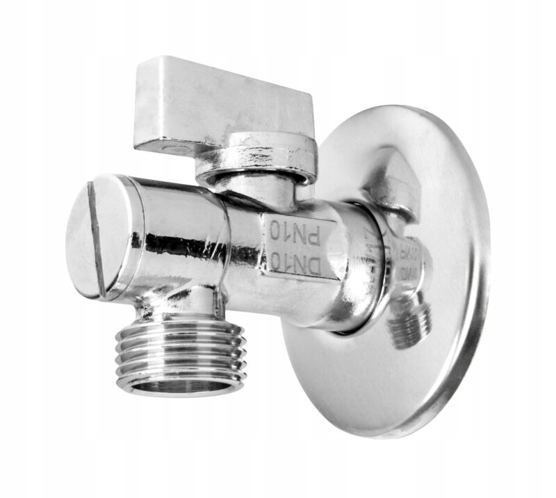 ZAWÓR KULOWY KĄTOWY z filtrem, rozetą i metalowym motylkiem 1/2" x 3/8"