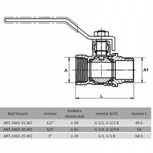 Zawór kulowy Diamond 1/2'' DN15 Rączka WZ