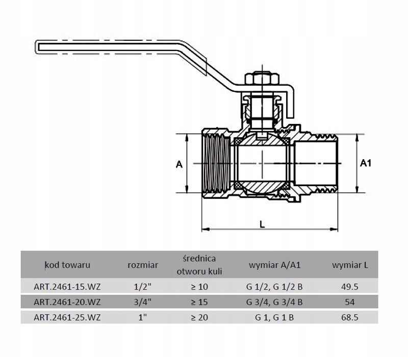 Zawór kulowy Diamond 1/2'' DN15 Rączka WZ