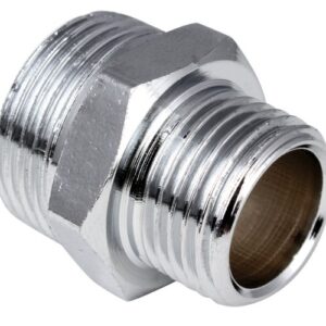 Nypel mosiężny chrom redukcyjny 1/2" x 3/8", redukcja nyplowa chromowana