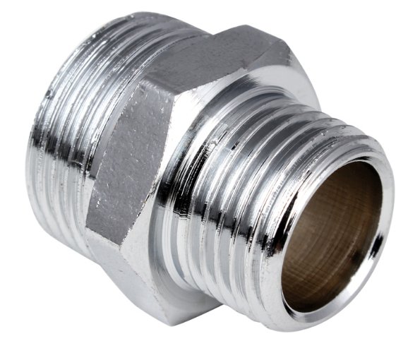 Nypel mosiężny chrom redukcyjny 1/2" x 3/8", redukcja nyplowa chromowana