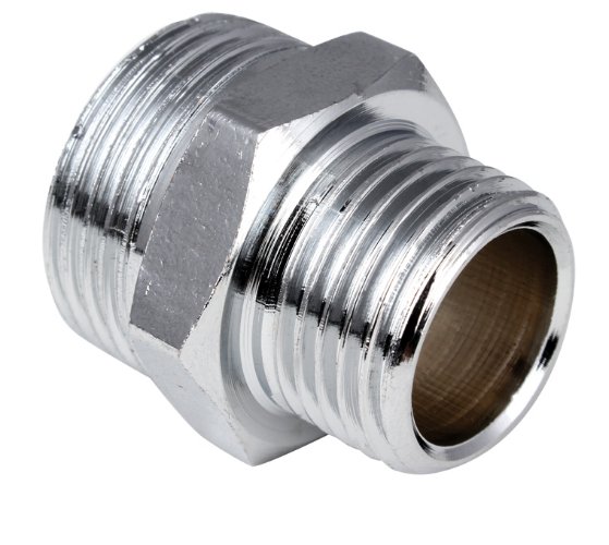 Nypel mosiężny chrom redukcyjny 1 x 3/4 cala, redukcja nyplowa chromowana