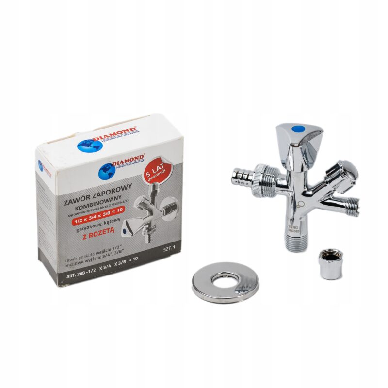 ZAWÓR ZAPOROWY KOMBINOWANY GRZYBKOWY KĄTOWY Z ROZETĄ 1/2x 3/4x 3/8 DIAMOND