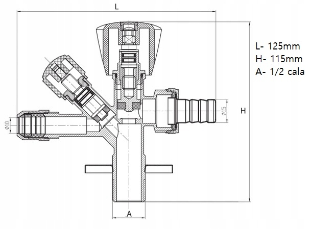 ZAWÓR ZAPOROWY KOMBINOWANY GRZYBKOWY KĄTOWY Z ROZETĄ 1/2x 3/4x 3/8 DIAMOND