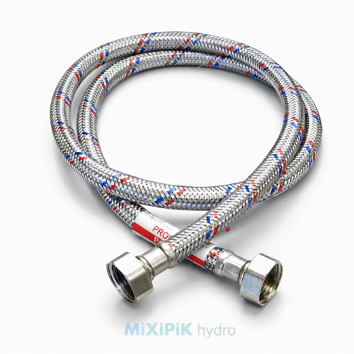 WĄŻ-WĘŻYK do wody w oplocie stalowym DN8 / FI 8mm, GW 1/2"x GW 1/2"