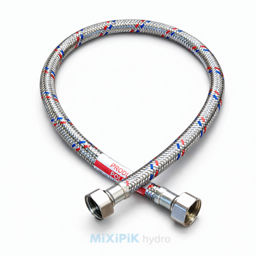 WĄŻ-WĘŻYK do wody w oplocie stalowym DN8 / FI 8mm, GW 1/2"x GW 3/8"