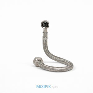 WĄŻ-WĘŻYK w oplocie stalowym DN8/Fi8, GW 1/2" -GW KOLANKO 3/8"