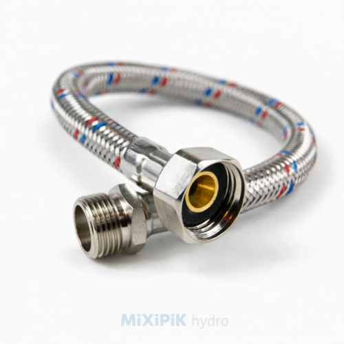 WĄŻ-WĘŻYK do wody w oplocie stalowym DN8 / FI 8mm, GW 1/2"x GZ 3/8"