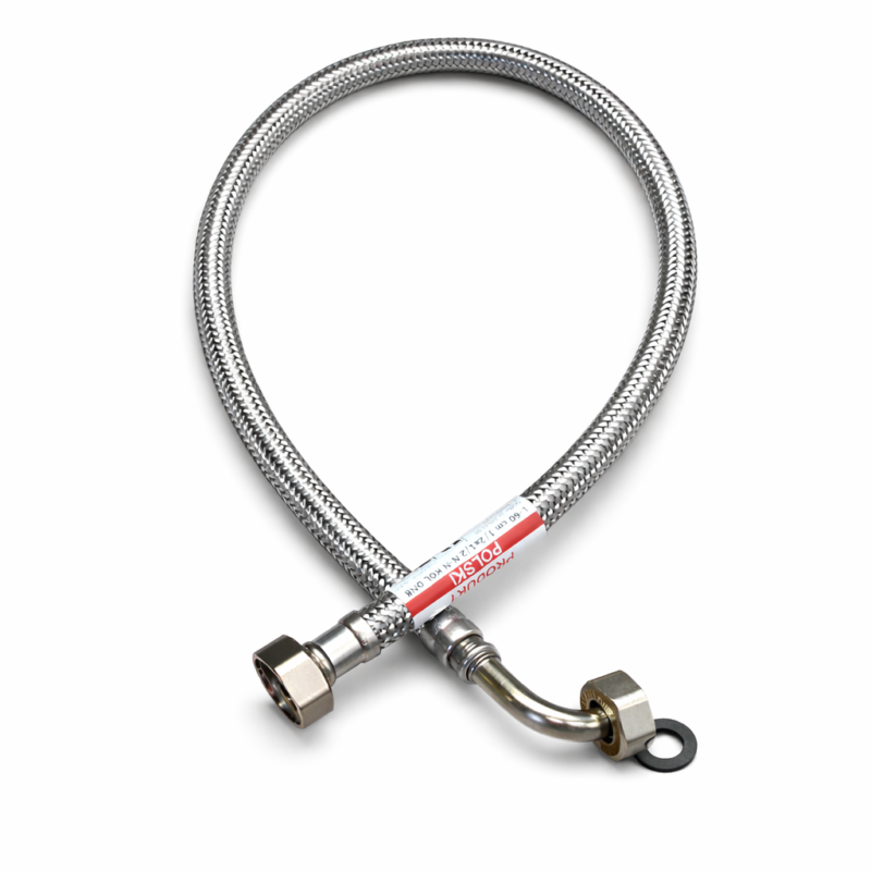 WĄŻ-WĘŻYK w oplocie stalowym DN8/Fi8, GW 1/2" -GW KOLANKO 1/2"