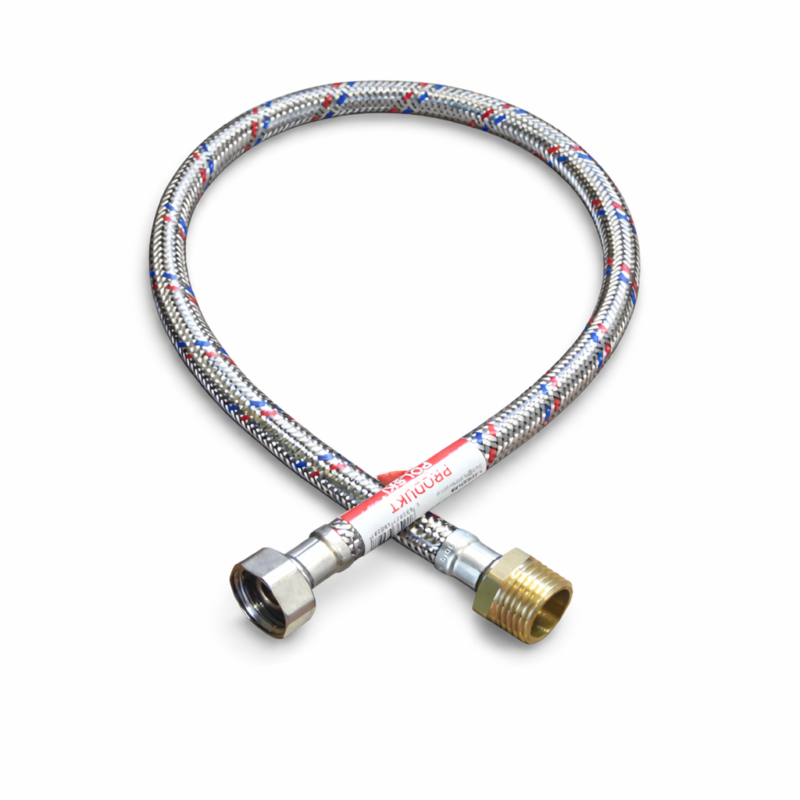 WĄŻ-WĘŻYK do wody w oplocie stalowym DN8 / FI 8mm, GW 1/2"x GZ 1/2"