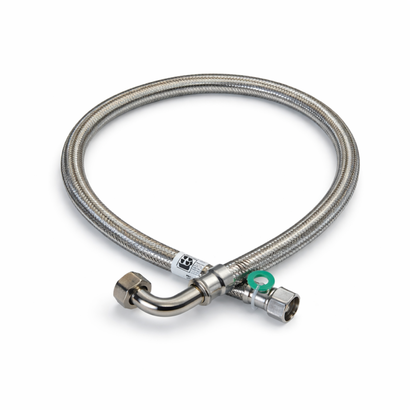 WĄŻ-WĘŻYK w oplocie stalowym DN13/Fi13, GW 1/2" - GW kolanko 1/2"