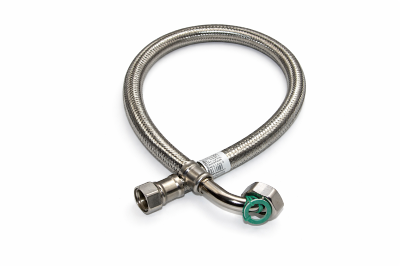 WĄŻ-WĘŻYK w oplocie stalowym DN13/Fi13, GW 1/2" - GW KOLANO 3/4"