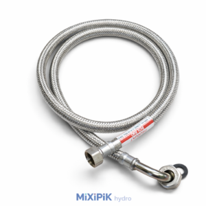 WĄŻ-WĘŻYK w oplocie stalowym DN8/FI8, GW 3/8" - GW KOLANKO 1/2"