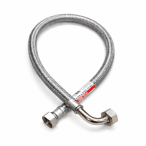 WĄŻ-WĘŻYK w oplocie stalowym DN8/Fi8, GW 3/8" - GW KOLANKO 3/8"