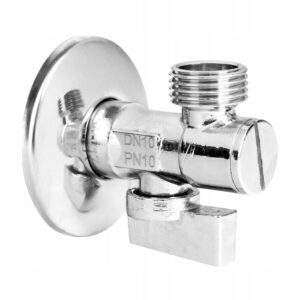 ZAWÓR KULOWY KĄTOWY z filtrem, rozetą i metalowym motylkiem 1/2" x 1/2"