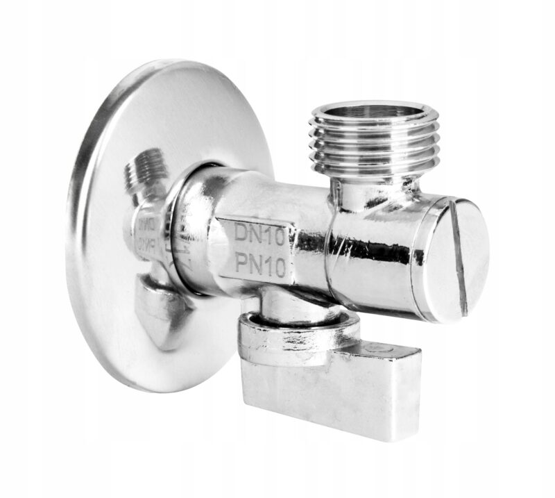 ZAWÓR KULOWY KĄTOWY z filtrem, rozetą i metalowym motylkiem 1/2" x 1/2"