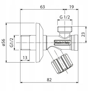 Zawór podumywalkowy, kątowy, grzybkowy z filtrem VA ALBERTONI 1/2'' x 1/2"