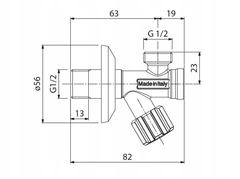 Zawór podumywalkowy, kątowy, grzybkowy z filtrem VA ALBERTONI 1/2'' x 1/2"
