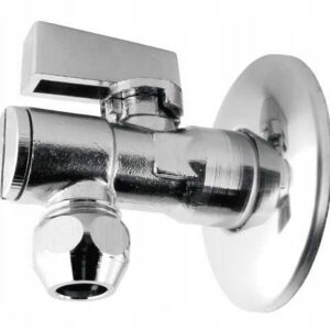 ZAWÓR KULOWY KĄTOWY Z FILTREM, ROZETĄ i METALOWYM MOTYLKIEM 1/2" x 3/8"