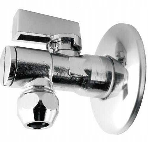 ZAWÓR KULOWY KĄTOWY Z FILTREM, ROZETĄ i METALOWYM MOTYLKIEM 1/2" x 3/8"