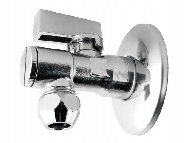 ZAWÓR KULOWY KĄTOWY Z FILTREM, ROZETĄ i METALOWYM MOTYLKIEM 1/2" x 3/8"