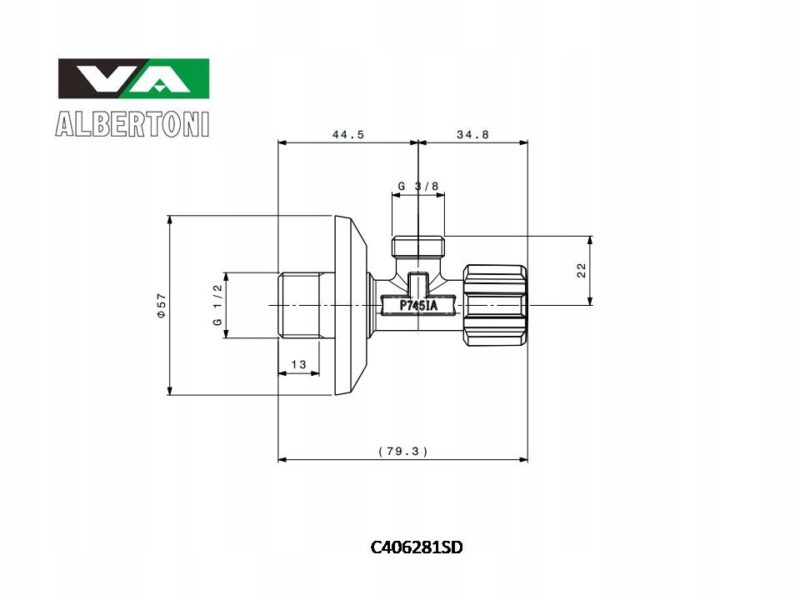 Zawór podumywalkowy, kątowy, grzybkowy VA ALBERTONI 1/2" x 3/8" z rozetą