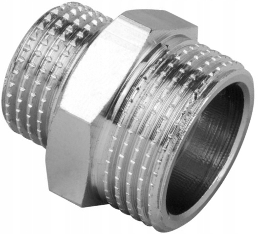 Nypel mosiężny chrom redukcyjny 1/2" x 3/8", redukcja nyplowa chromowana