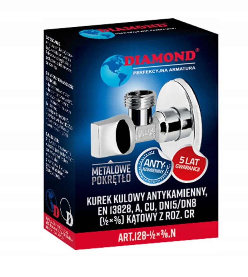 Zawór / kurek kulowy, kątowy ANTYKAMIENNY Diamond 1/2" X 3/8''