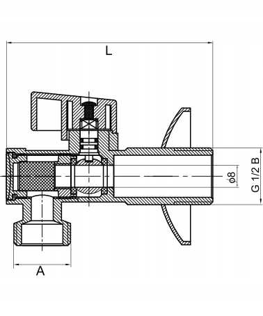 ZAWÓR KULOWY KĄTOWY Z FILTREM, ROZETĄ i METALOWYM MOTYLKIEM 1/2" x 3/8"