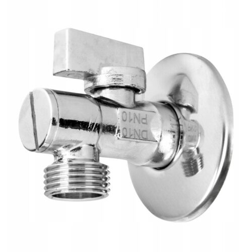 ZAWÓR KULOWY KĄTOWY z filtrem, rozetą i metalowym motylkiem 1/2" x 1/2"